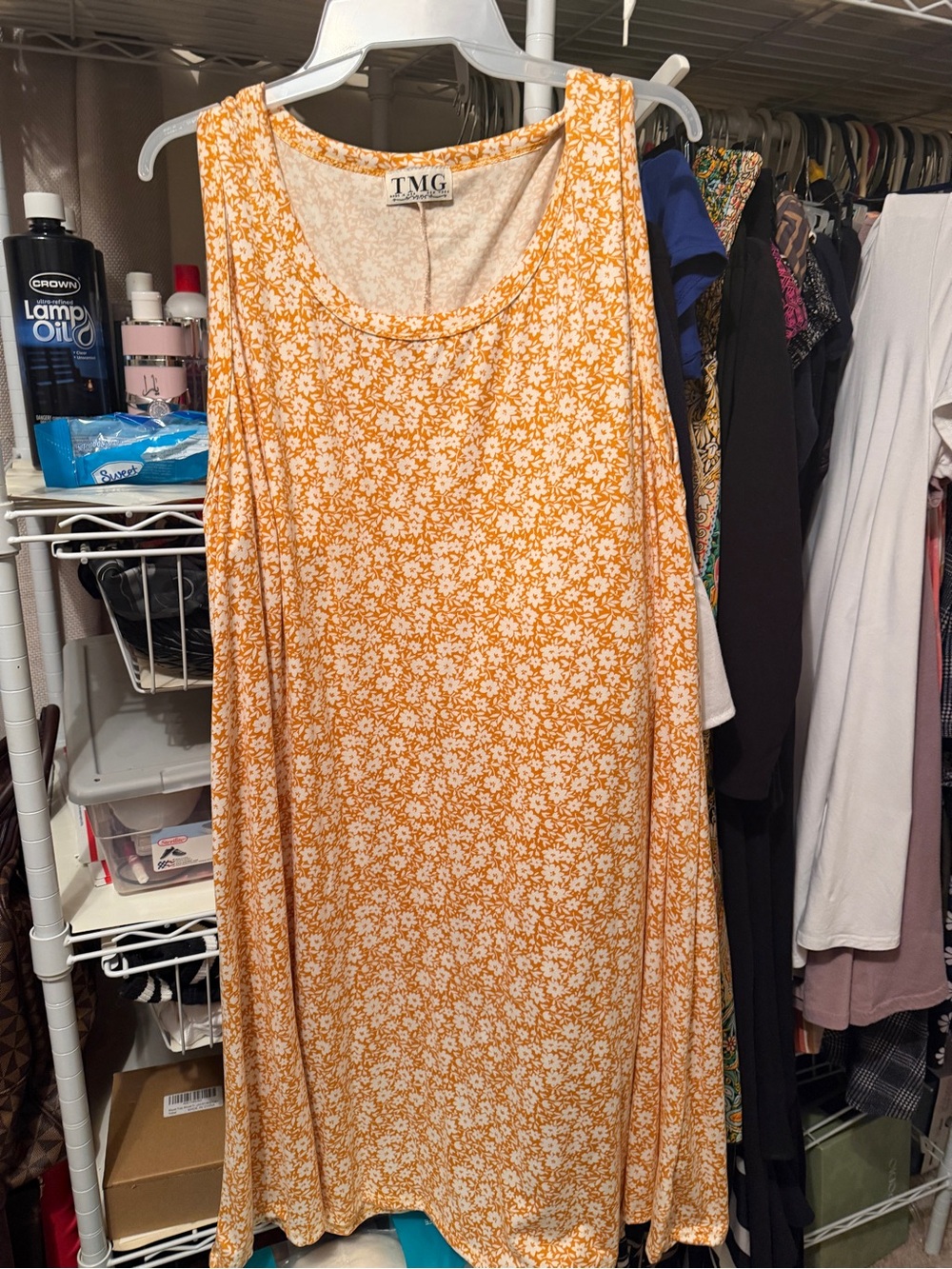 Women's Sleeveless Floral Midi Dress in Mustard Yellow